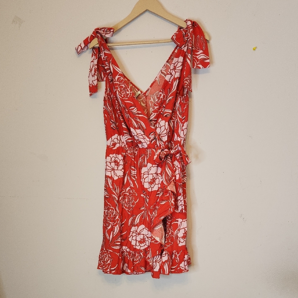 Calliope Floral Print Ruffled Wrap Mini Dress, size L - Picture 2 of 12